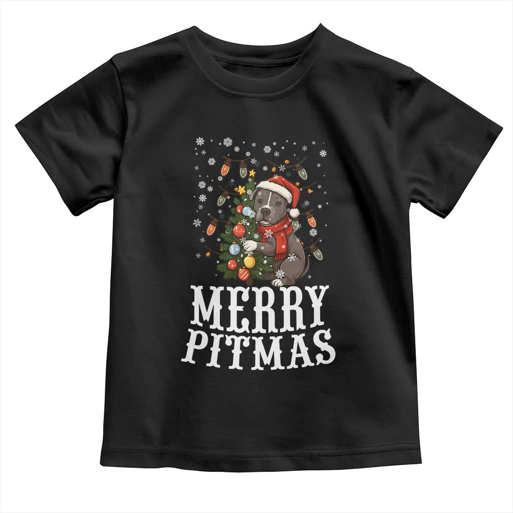 Christmas Pitbull Toddler T Shirt Funny Merry Pitmas Tree Hug TS12 Black Print Your Wear