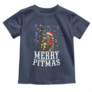 Christmas Pitbull Toddler T Shirt Funny Merry Pitmas Tree Hug TS12 Navy Print Your Wear