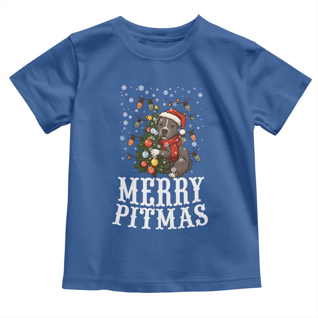 Christmas Pitbull Toddler T Shirt Funny Merry Pitmas Tree Hug TS12 Royal Blue Print Your Wear
