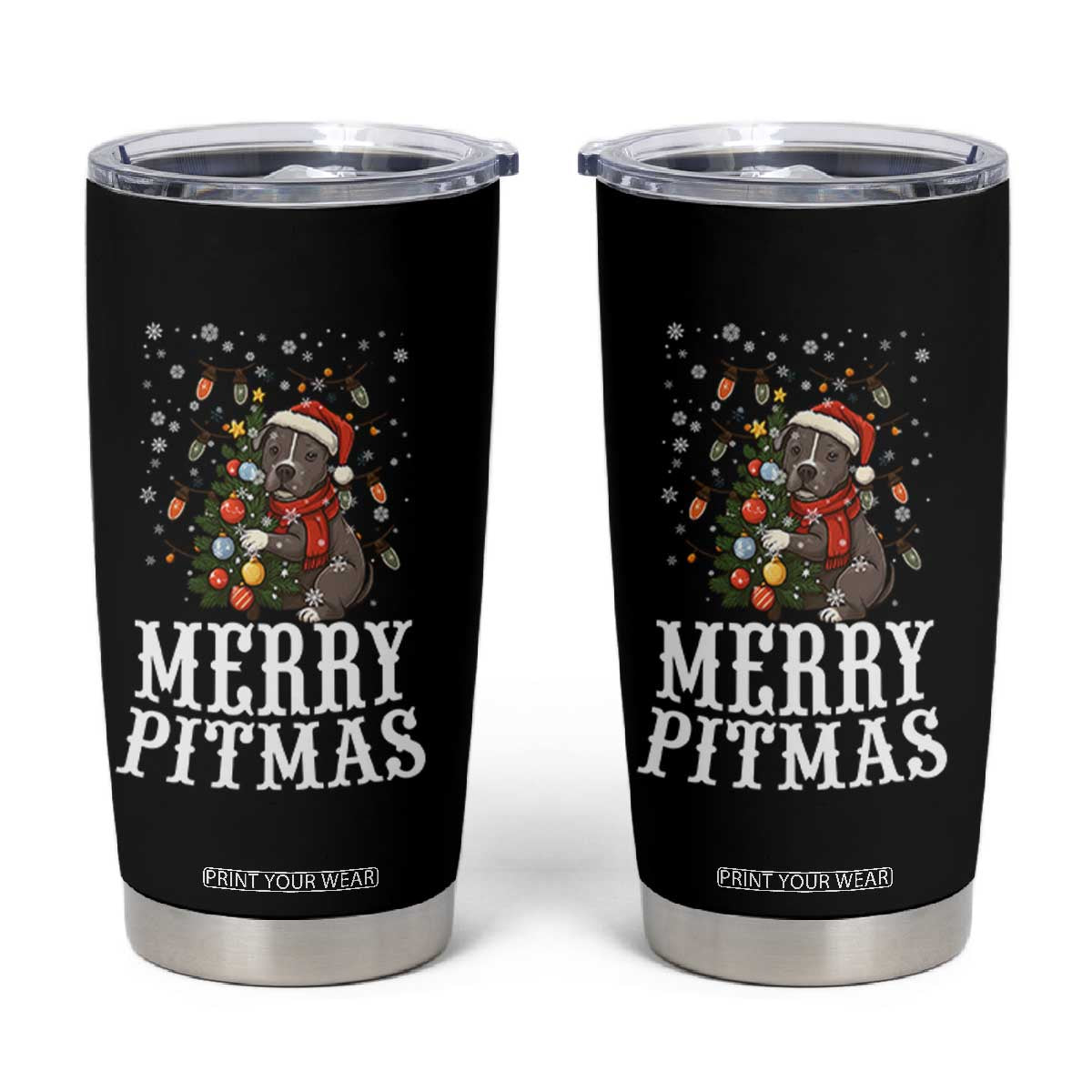 Christmas Pitbull Tumbler Cup Funny Merry Pitmas Tree Hug - Print Your Wear