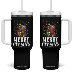 Christmas Pitbull Tumbler With Handle Funny Merry Pitmas Tree Hug TS12 One Size: 40 oz Black Print Your Wear