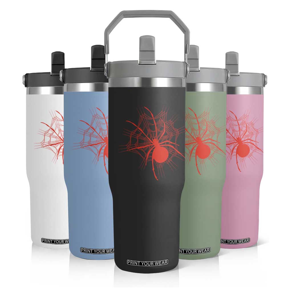 Red Black Widow Spider Flip Straw Tumbler Gothic Spider Web Vintage Horror Gift TS12 Print Your Wear