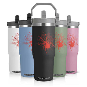 Red Black Widow Spider Flip Straw Tumbler Gothic Spider Web Vintage Horror Gift TS12 Print Your Wear