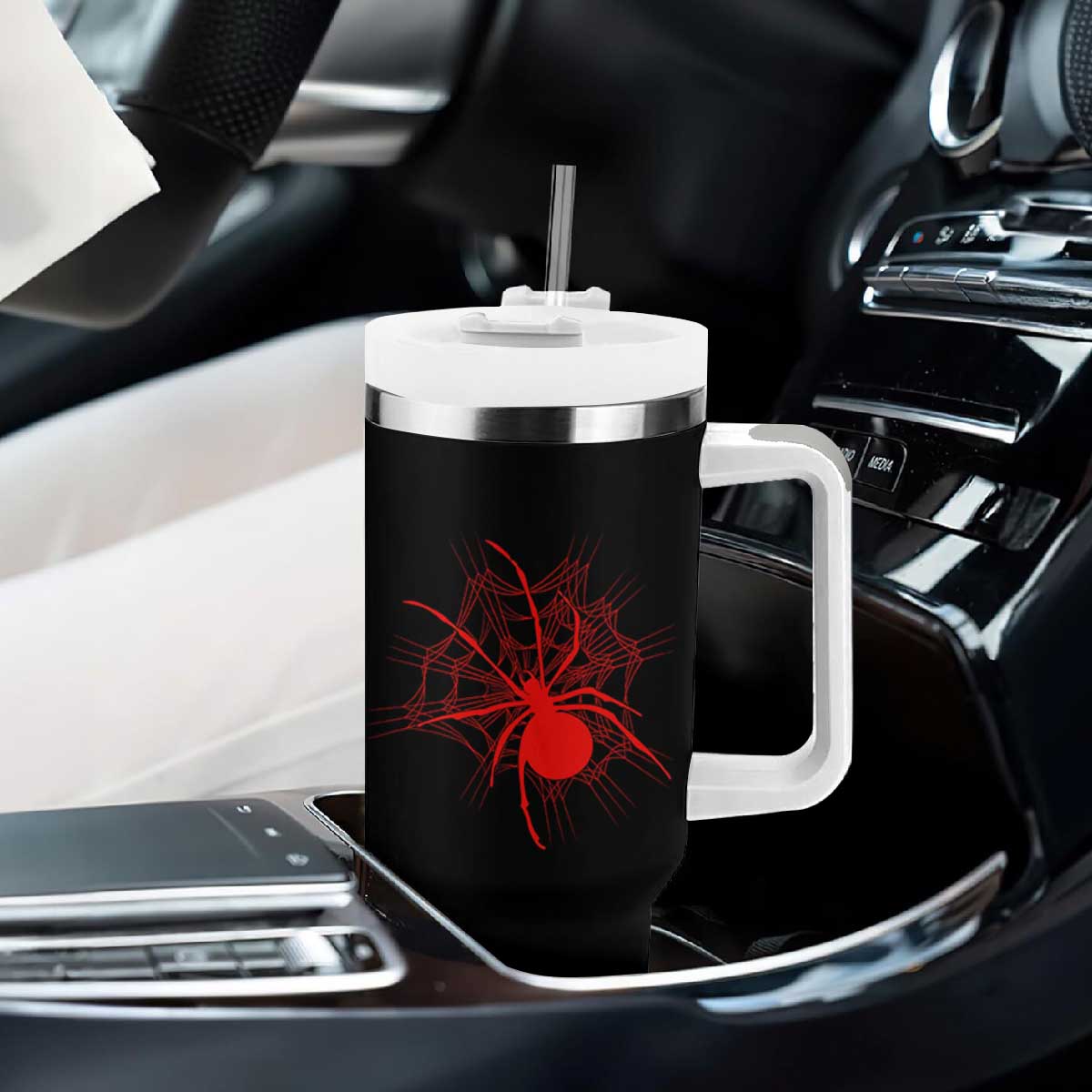 Red Black Widow Spider Tumbler With Handle Gothic Spider Web Vintage Horror Gift TS12 Print Your Wear