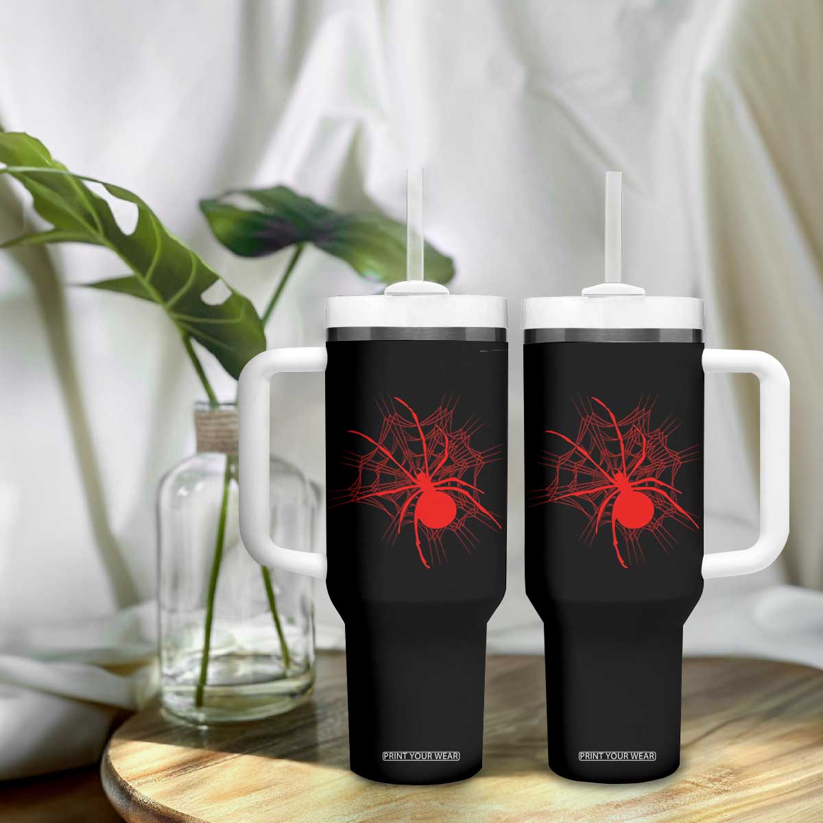 Red Black Widow Spider Tumbler With Handle Gothic Spider Web Vintage Horror Gift TS12 Print Your Wear