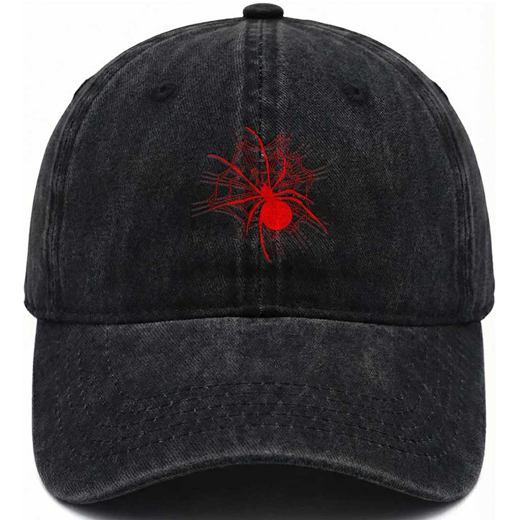 Red Black Widow Spider Washed Cotton Baseball Cap Gothic Spider Web Vintage Horror Gift TS12 Print Your Wear