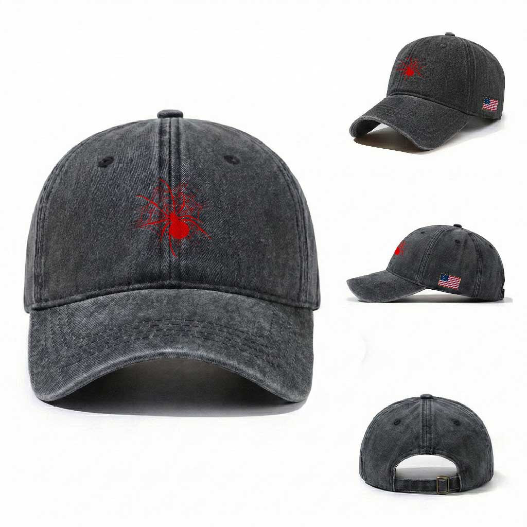 Red Black Widow Spider Washed Cotton Baseball Cap Gothic Spider Web Vintage Horror Gift