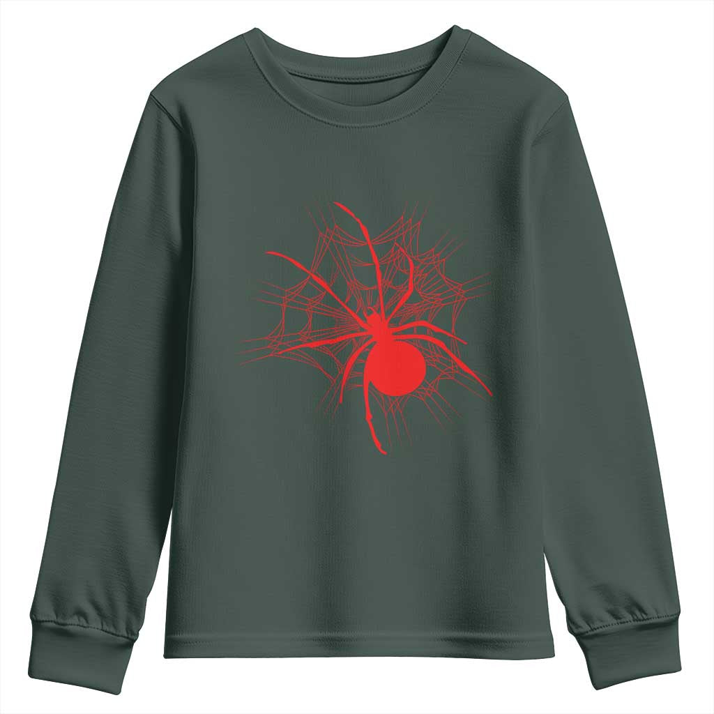 Red Black Widow Spider Youth Sweatshirt Gothic Spider Web Vintage Horror Gift