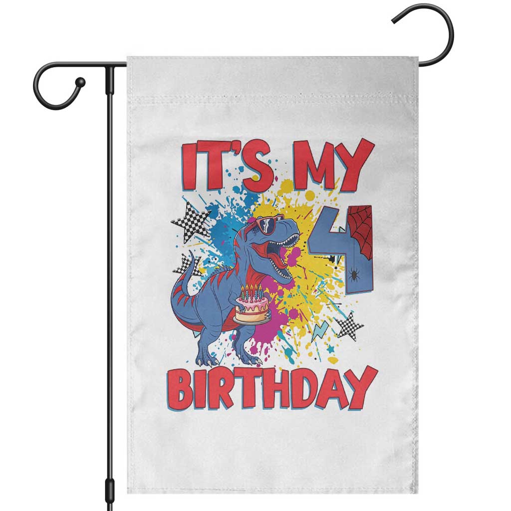 Dino Spider Its My 4th Birthday Garden Flag Dinosaur Gift For Boys TS12 White Print Your Wear