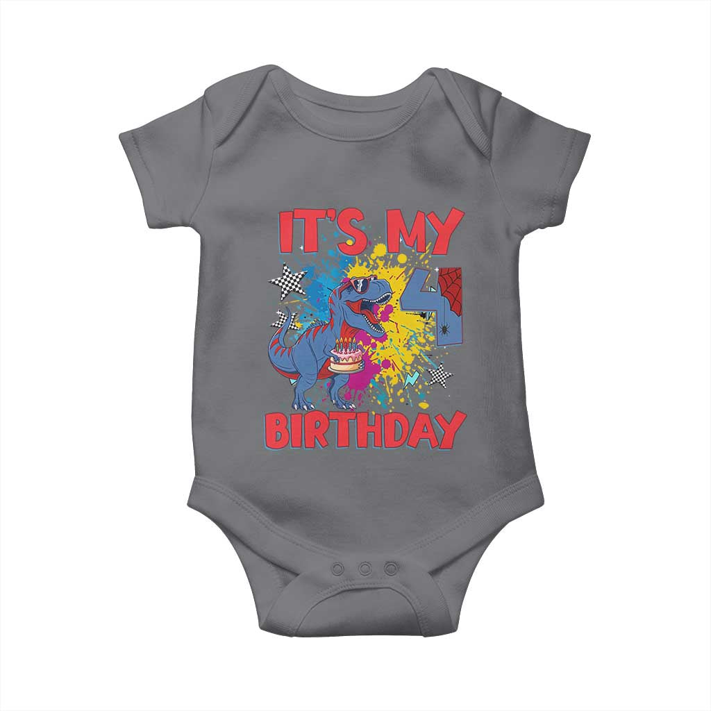 Dino Spider Its My 4th Birthday Baby Onesie Dinosaur Gift For Boys