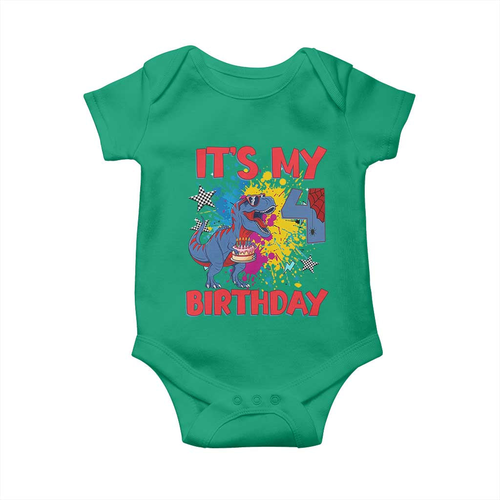 Dino Spider Its My 4th Birthday Baby Onesie Dinosaur Gift For Boys