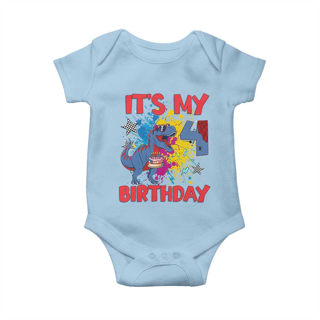 Dino Spider Its My 4th Birthday Baby Onesie Dinosaur Gift For Boys