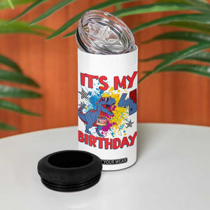 Dino Spider Its My 4th Birthday 4 in 1 Can Cooler Tumbler Dinosaur Gift For Boys TS12 Print Your Wear