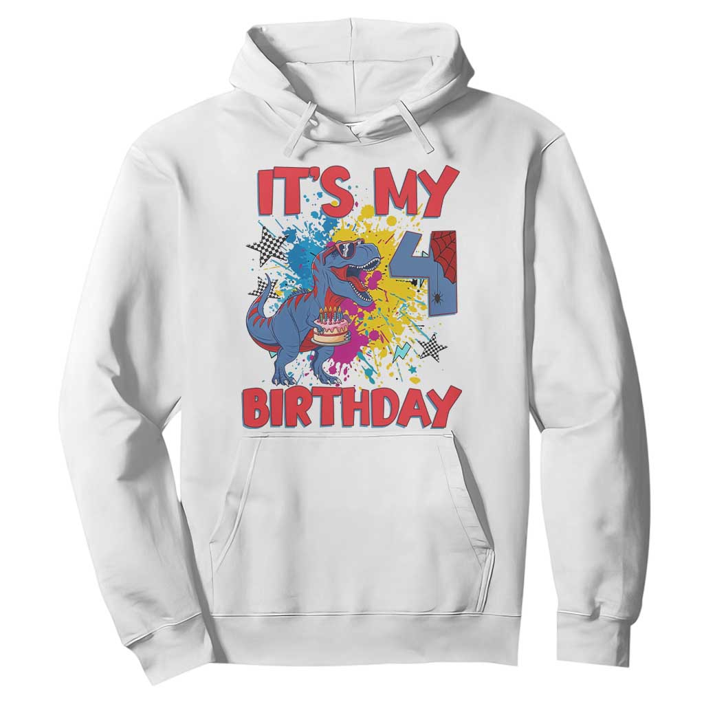 Dino Spider Its My 4th Birthday Hoodie Dinosaur Gift For Boys