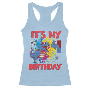 Dino Spider Its My 4th Birthday Racerback Tank Top Dinosaur Gift For Boys