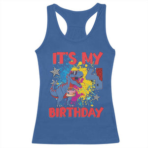 Dino Spider Its My 4th Birthday Racerback Tank Top Dinosaur Gift For Boys