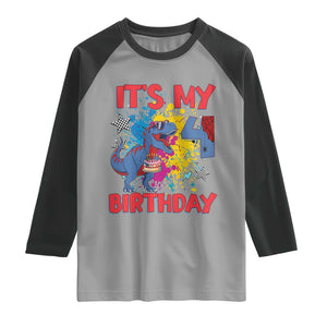 Dino Spider Its My 4th Birthday Raglan Shirt Dinosaur Gift For Boys