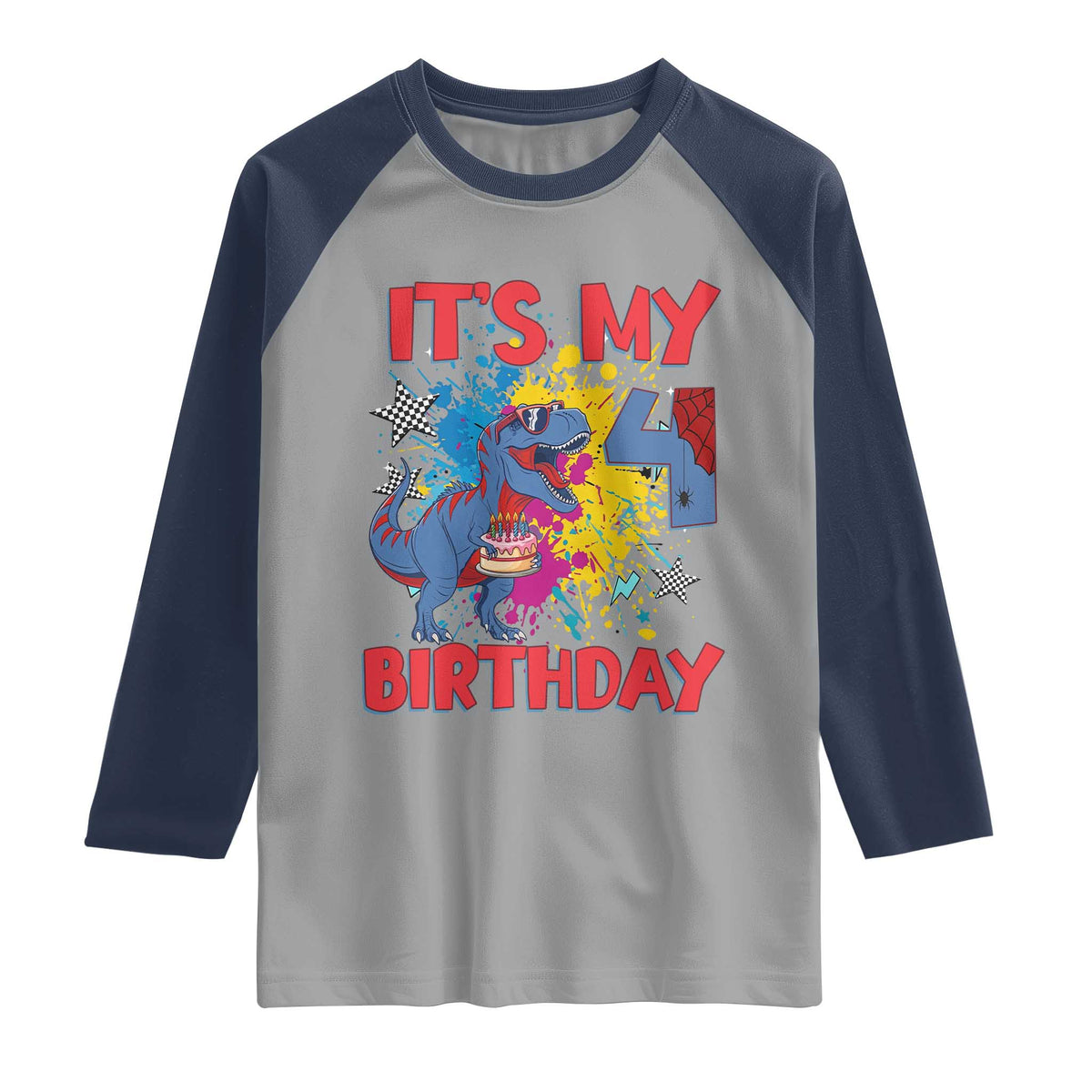 Dino Spider Its My 4th Birthday Raglan Shirt Dinosaur Gift For Boys