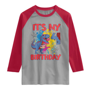 Dino Spider Its My 4th Birthday Raglan Shirt Dinosaur Gift For Boys