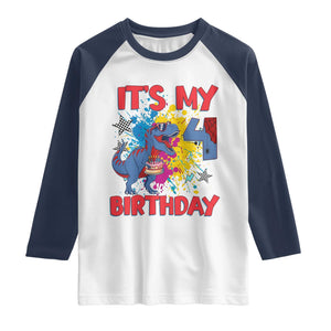 Dino Spider Its My 4th Birthday Raglan Shirt Dinosaur Gift For Boys