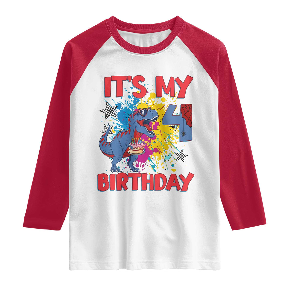 Dino Spider Its My 4th Birthday Raglan Shirt Dinosaur Gift For Boys