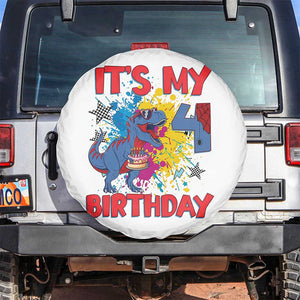 Dino Spider Its My 4th Birthday Spare Tire Cover Dinosaur Gift For Boys TS12 No hole White Print Your Wear