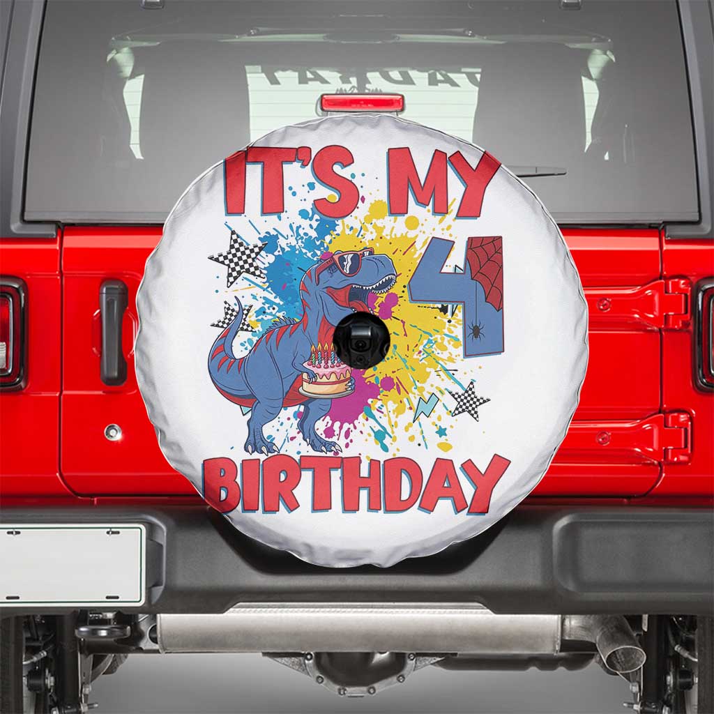 Dino Spider Its My 4th Birthday Spare Tire Cover Dinosaur Gift For Boys TS12 White Print Your Wear