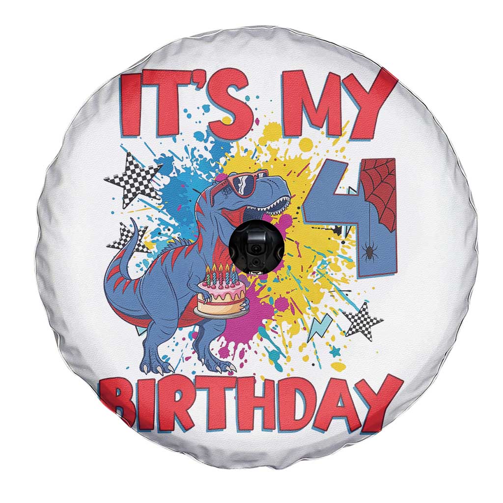 Dino Spider Its My 4th Birthday Spare Tire Cover Dinosaur Gift For Boys TS12 Print Your Wear