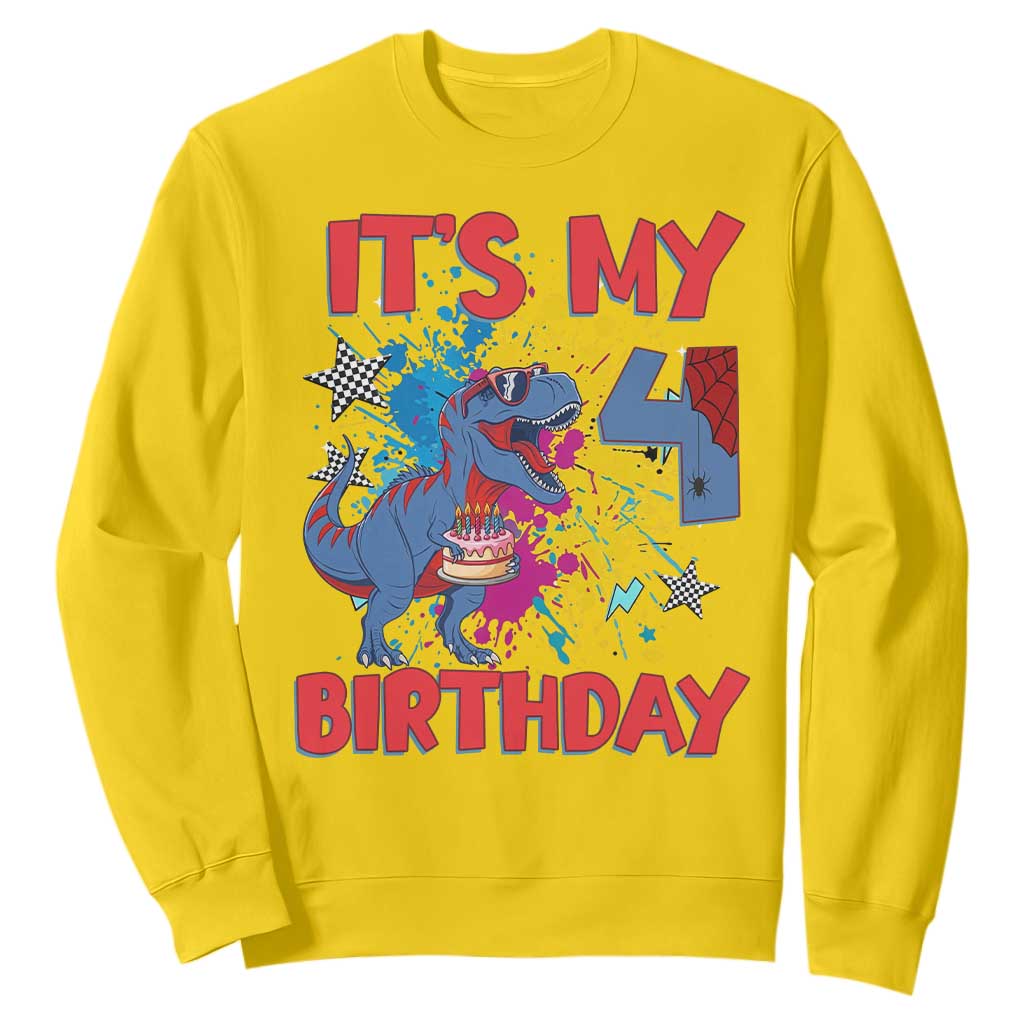 Dino Spider Its My 4th Birthday Sweatshirt Dinosaur Gift For Boys