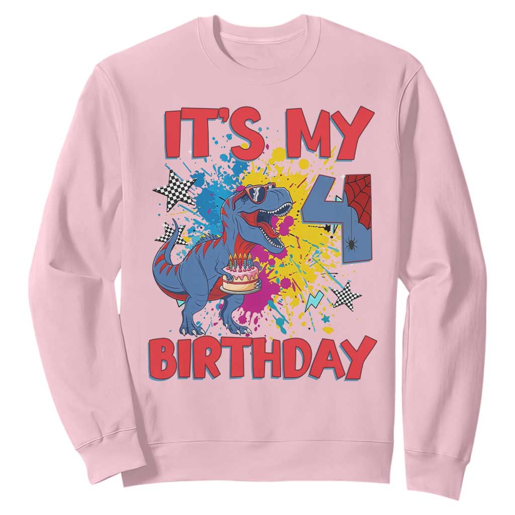 Dino Spider Its My 4th Birthday Sweatshirt Dinosaur Gift For Boys