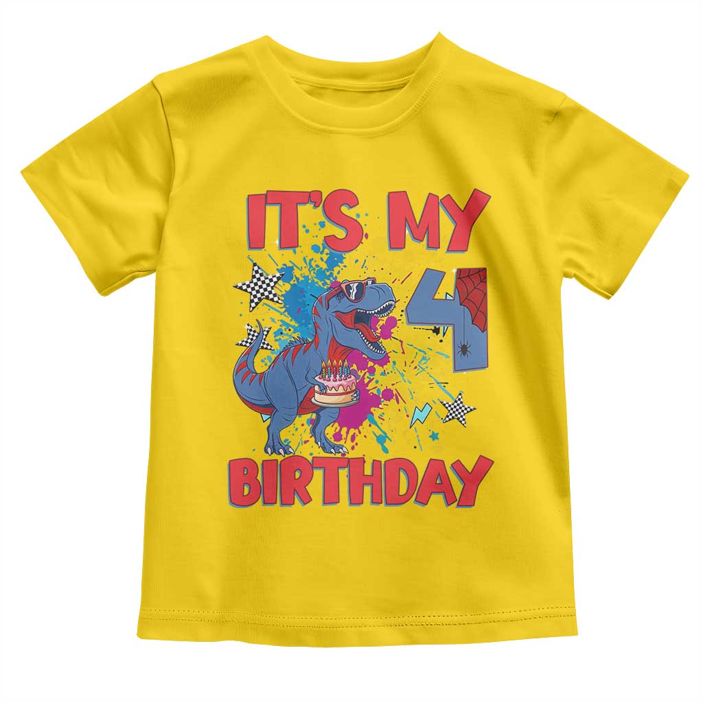 Dino Spider Its My 4th Birthday Toddler T Shirt Dinosaur Gift For Boys