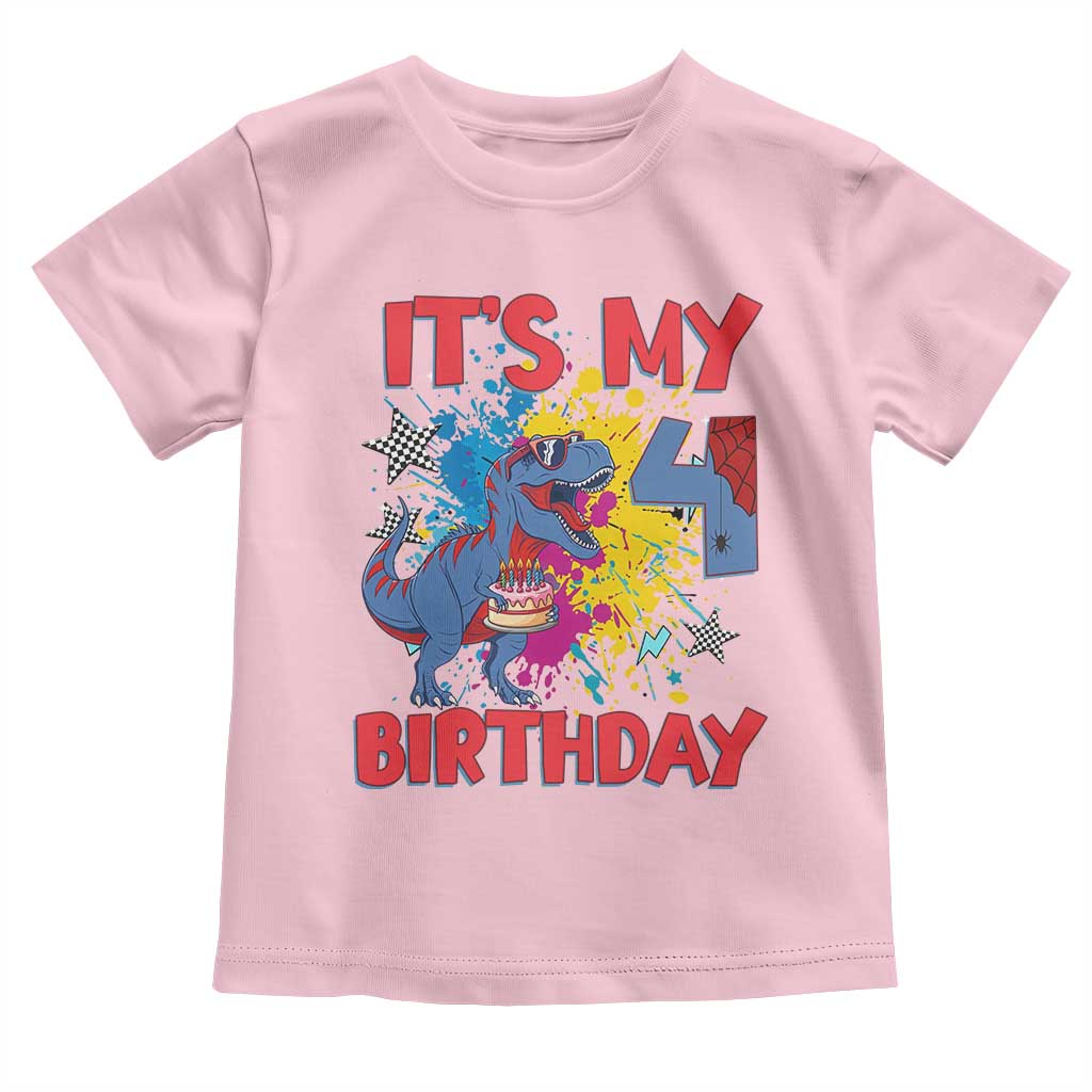 Dino Spider Its My 4th Birthday Toddler T Shirt Dinosaur Gift For Boys