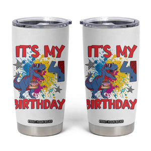 Dino Spider Its My 4th Birthday Tumbler Cup Dinosaur Gift For Boys TS12 White Print Your Wear
