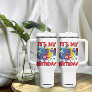 Dino Spider Its My 4th Birthday Tumbler With Handle Dinosaur Gift For Boys TS12 Print Your Wear