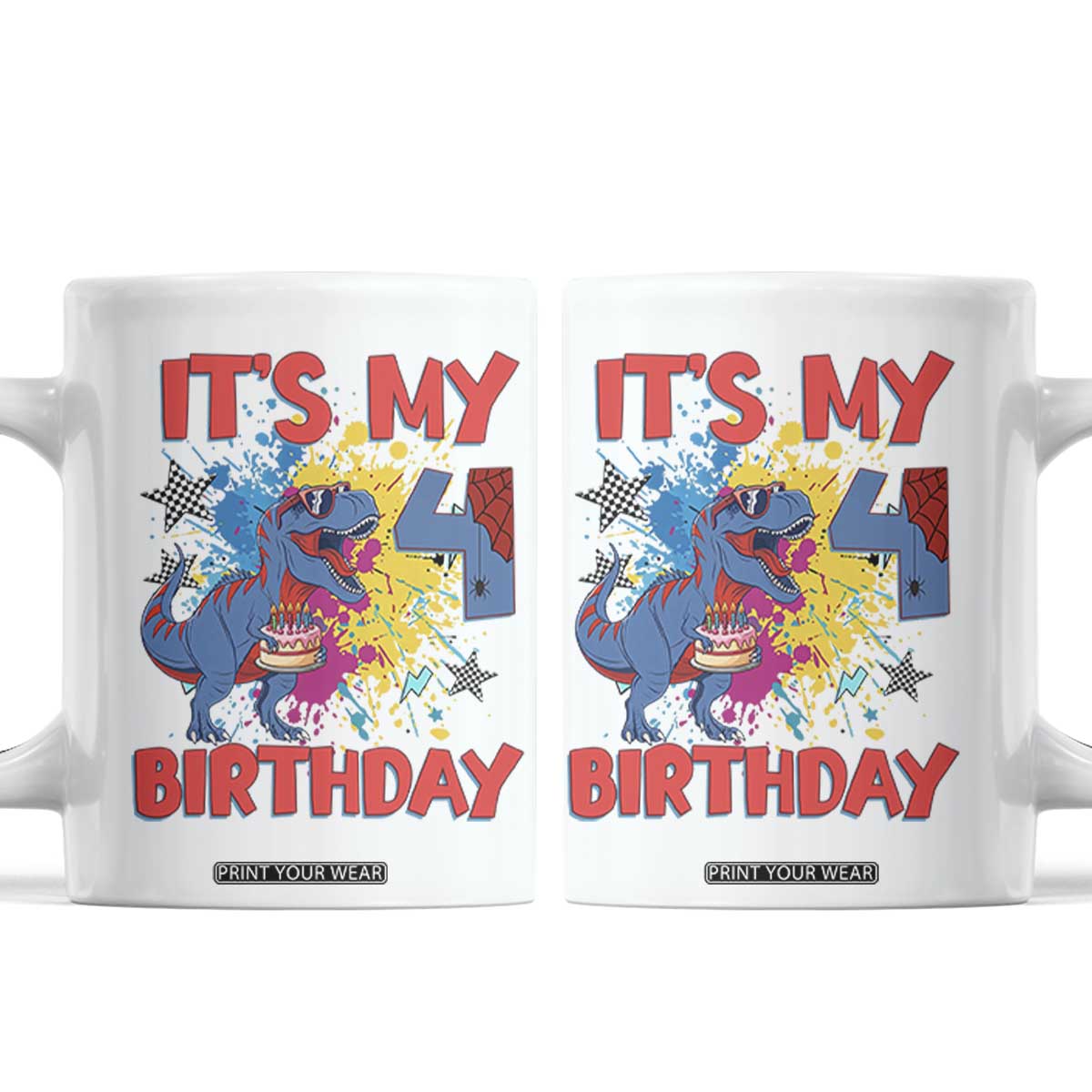 Dino Spider Its My 4th Birthday Coffee Mug Dinosaur Gift For Boys TS12 White Print Your Wear