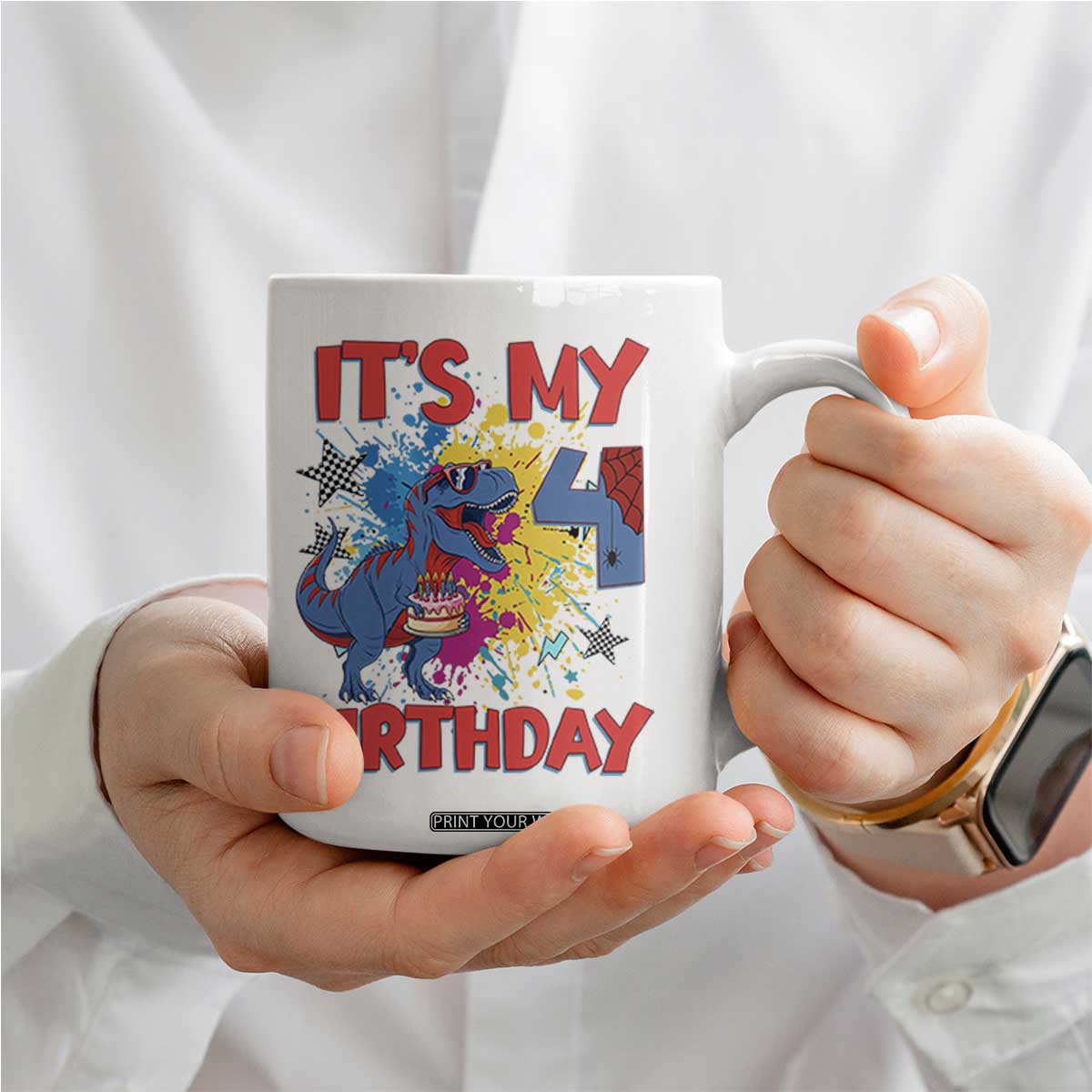 Dino Spider Its My 4th Birthday Coffee Mug Dinosaur Gift For Boys TS12 Print Your Wear
