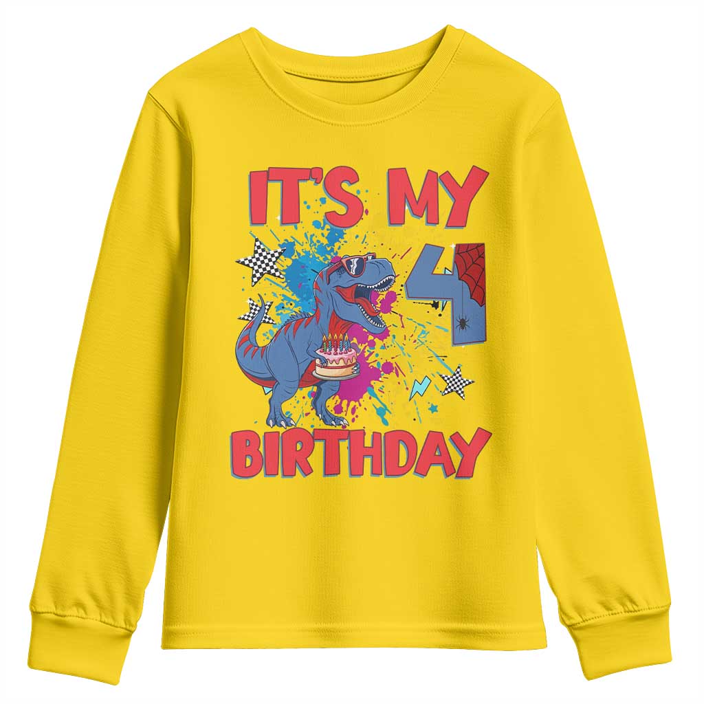 Dino Spider Its My 4th Birthday Youth Sweatshirt Dinosaur Gift For Boys