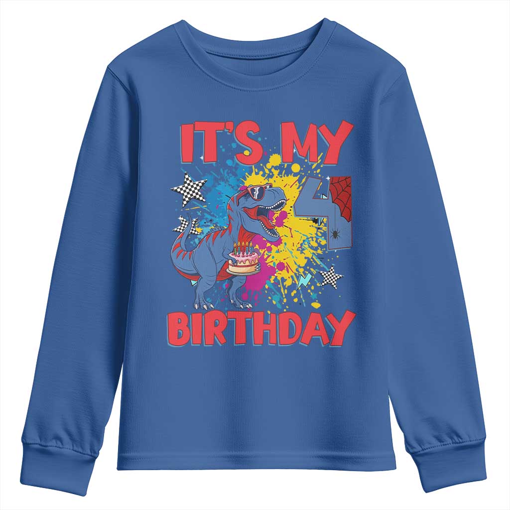 Dino Spider Its My 4th Birthday Youth Sweatshirt Dinosaur Gift For Boys