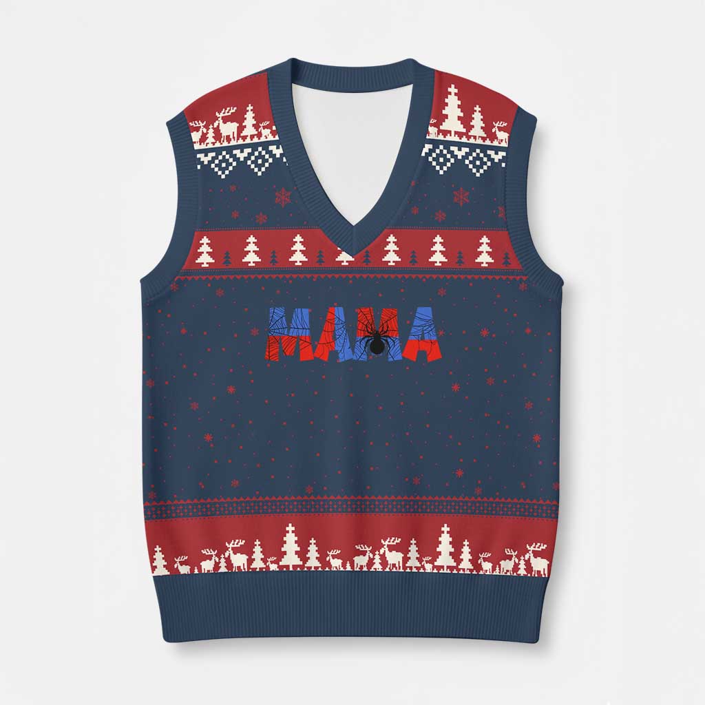 Spooky Mama Spider Web V-Neck Knit Sweater Vest Cute Halloween Mom Gift