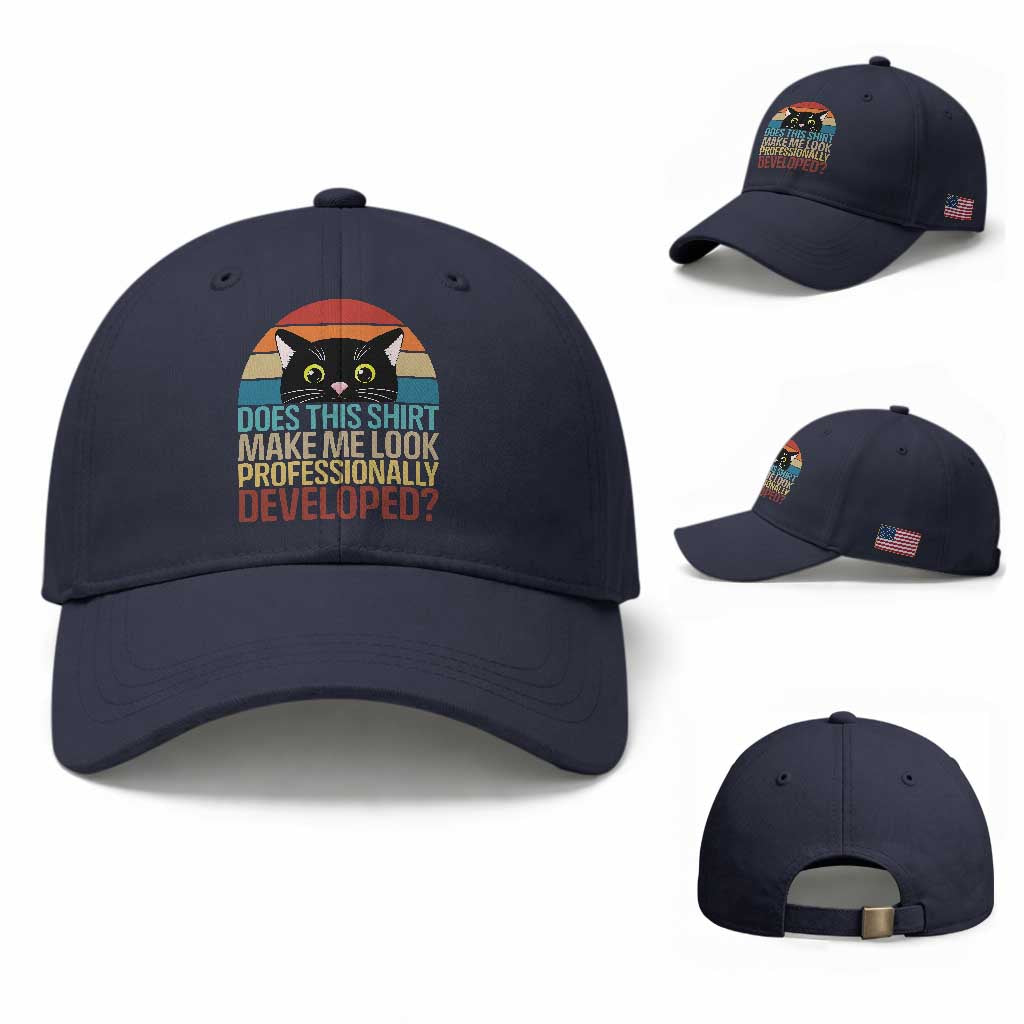 Vintage Black Cat Baseball Cap Does This Shirt Make Me Look Professionally Developed