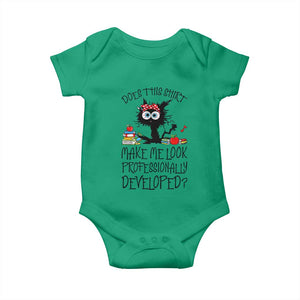 Funny Teacher Black Cat Baby Onesie Does This Shirt Make Me Look Professionally Developed