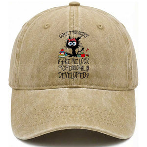 Funny Teacher Black Cat Washed Cotton Baseball Cap Does This Shirt Make Me Look Professionally Developed