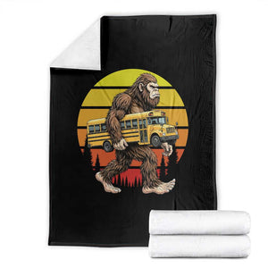 Funny Bigfoot School Bus Lover Throw Blanket Sasquatch Back To School Vintage Gift