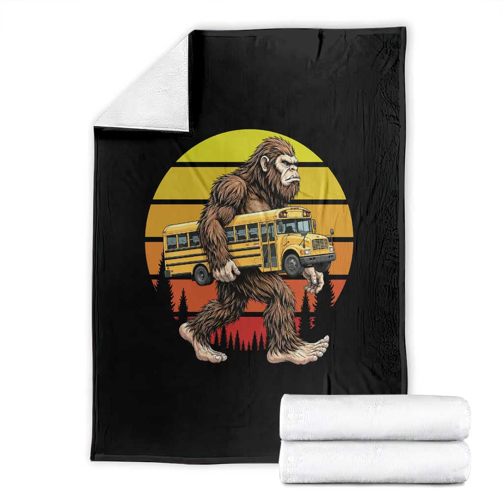 Funny Bigfoot School Bus Lover Throw Blanket Sasquatch Back To School Vintage Gift TS12 Black Print Your Wear