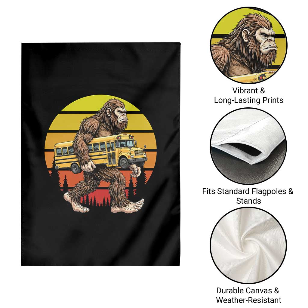 Funny Bigfoot School Bus Lover Garden Flag Sasquatch Back To School Vintage Gift