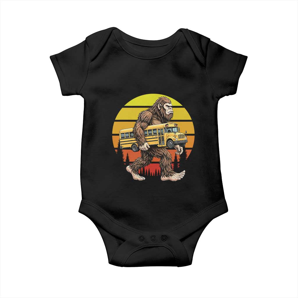 Funny Bigfoot School Bus Lover Baby Onesie Sasquatch Back To School Vintage Gift TS12 Black Print Your Wear