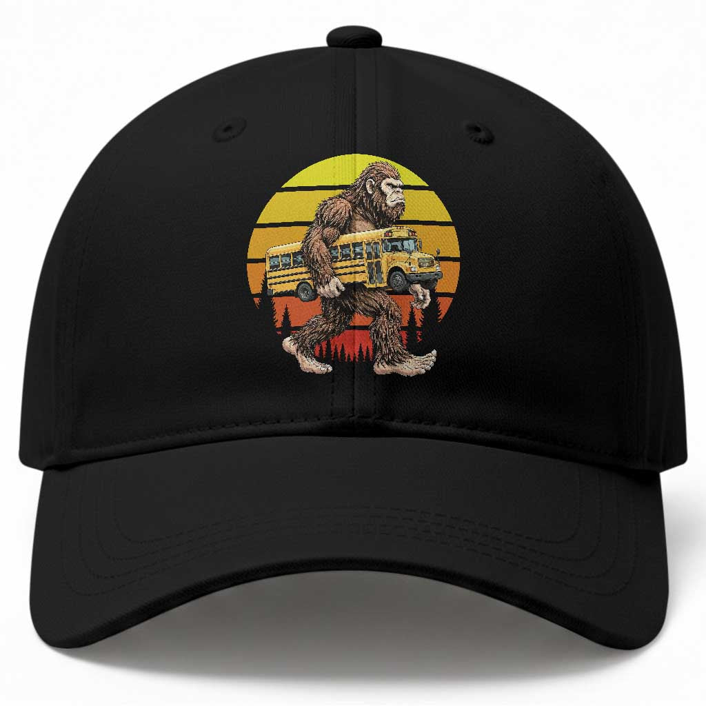 Funny Bigfoot School Bus Lover Baseball Cap Sasquatch Back To School Vintage Gift TS12 Print Your Wear