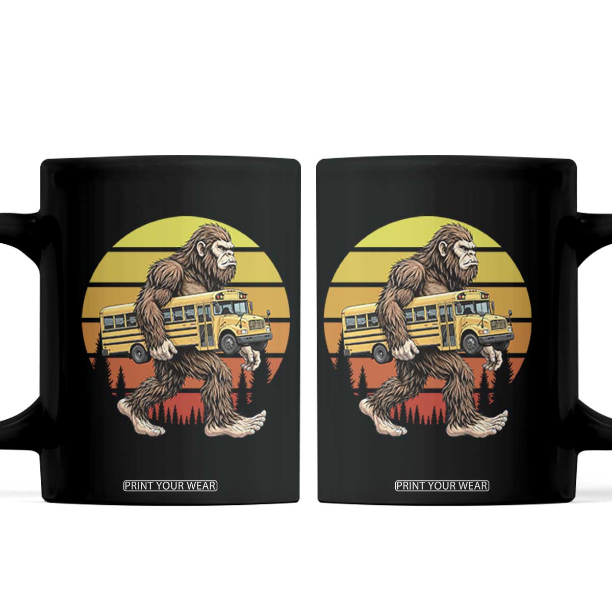 Funny Bigfoot School Bus Lover Coffee Mug Sasquatch Back To School Vintage Gift TS12 Black Print Your Wear