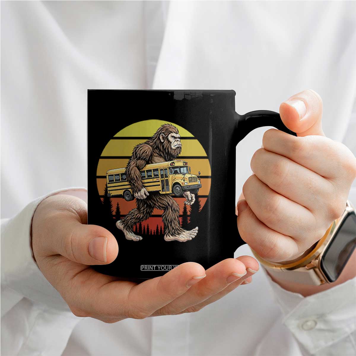 Funny Bigfoot School Bus Lover Coffee Mug Sasquatch Back To School Vintage Gift TS12 Print Your Wear