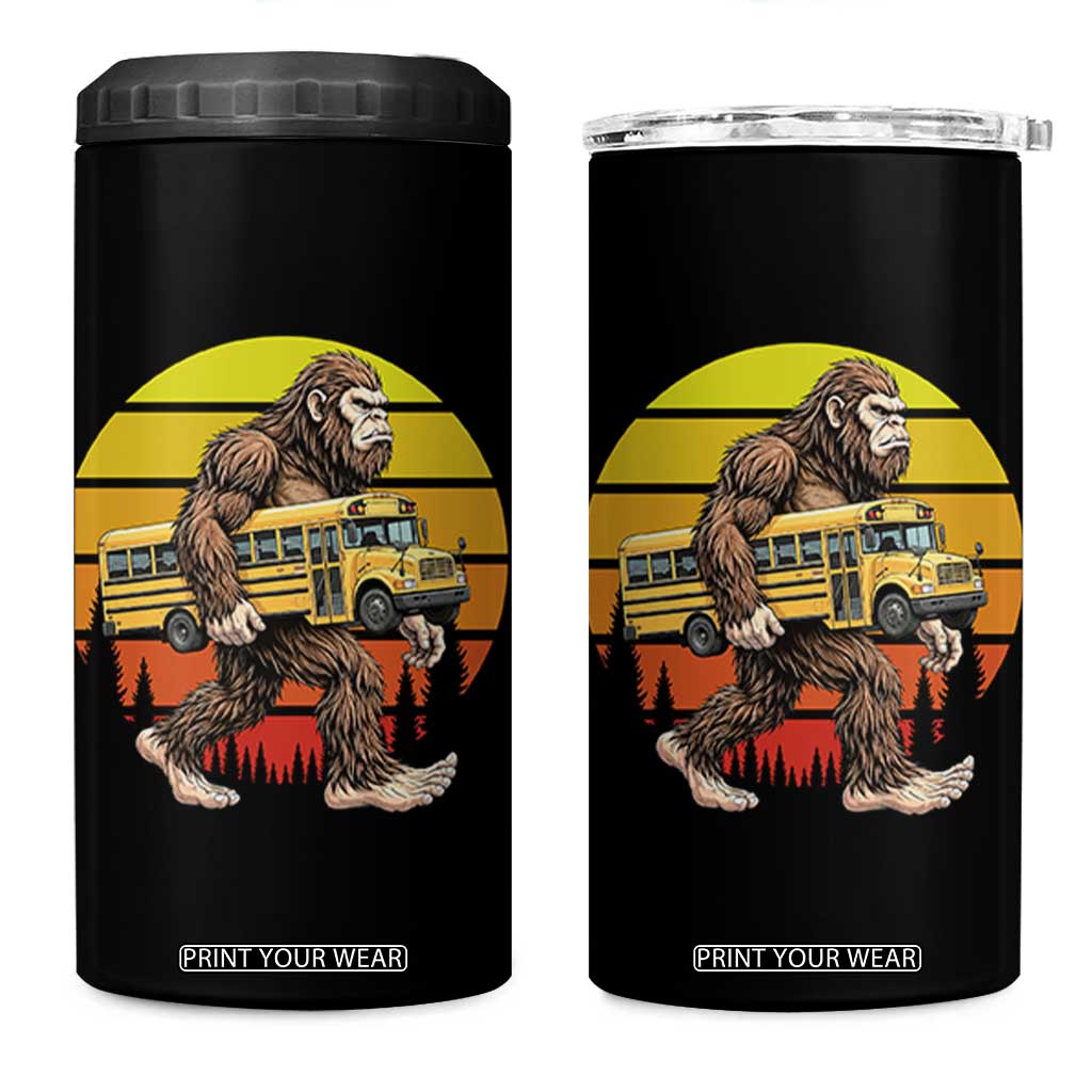 Funny Bigfoot School Bus Lover 4 in 1 Can Cooler Tumbler Sasquatch Back To School Vintage Gift TS12 One Size: 16 oz Black Print Your Wear